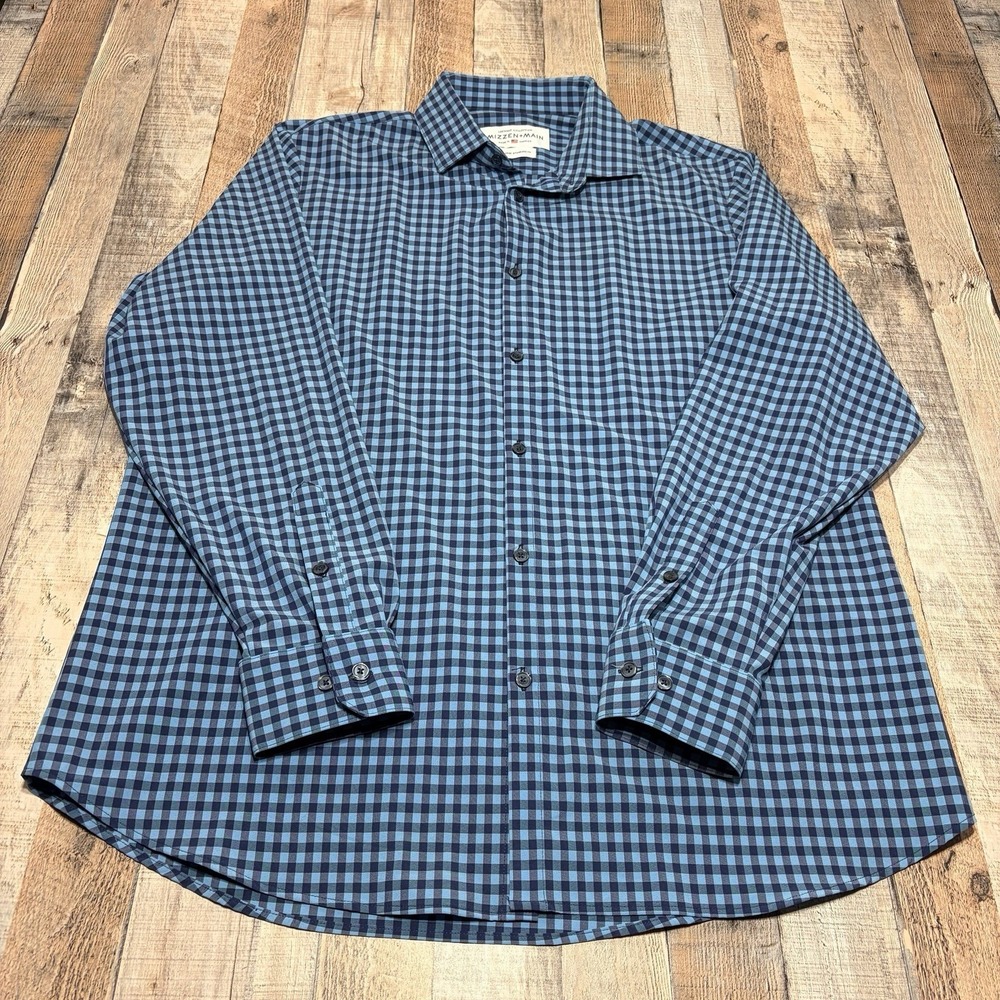 Mizzen+Main Leeward Button Up Shirt Mens XL Blue Micro Check Performance Stretch